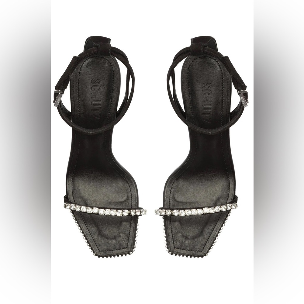 Black Schutz size 8 Loule Nubuck & Rhinestones Sandal